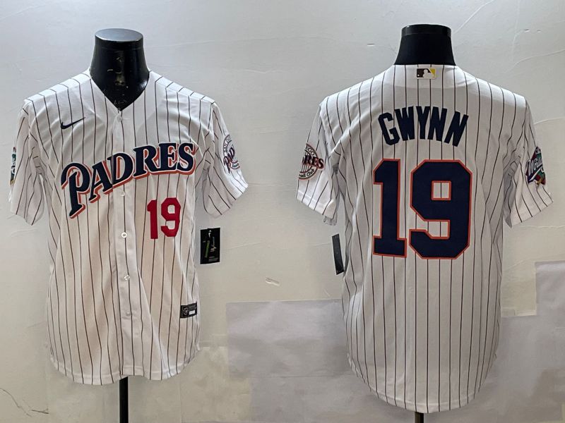 Men San Diego Padres #19 Gwynn White Stripe Throwback 2025 Nike MLB Jersey style 2->san diego padres->MLB Jersey